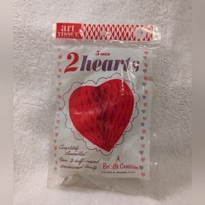 Vintage new old stock package of two 5" honeycomb hearts